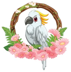 Fototapete Cockatoo Bird with Floral Wreath Illustration © GraphicsRF