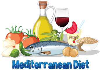 Mediterranean Diet Food Illustration with Fresh Ingredients
