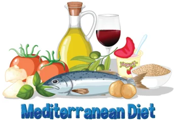 Fototapete Mediterranean Diet Food Illustration with Fresh Ingredients © GraphicsRF