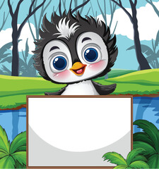 Cute Penguin with Blank Sign