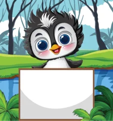 Fototapete Cute Penguin with Blank Sign © GraphicsRF