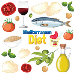 Mediterranean Diet Foods Vector Illustration