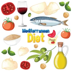Fototapete Mediterranean Diet Foods Vector Illustration © GraphicsRF