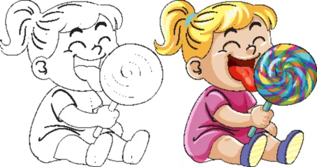 Fototapete Smiling Girl Enjoying Large Colorful Lollipop © GraphicsRF