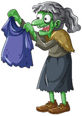 Cartoon Witch Holding a Tattered Purple Shirt