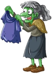 Fototapete Cartoon Witch Holding a Tattered Purple Shirt © GraphicsRF