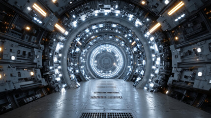 locked vault door appearing from luminous circuits and protective energy fields