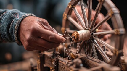Traditional Spinning Wheel in Use