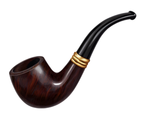 Elegant wooden pipe with gold bands and black stem for smoking tobacco