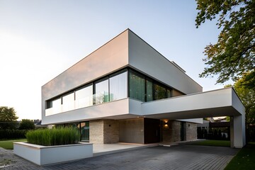 Fototapeta premium Modern residential structure stands proudly, embracin