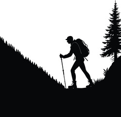 Hiking Man Silhouette Vector Illustation