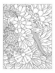 Fototapeta premium Doodle flowers. Flower pattern. Vector doodle flowers in black and white. coloring book and page for adults. Coloring flower page adults flower book Print Coloring page for the adult book. 