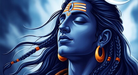Divine portrait of lord shiva with closed eyes depicting serenity and peacefulness