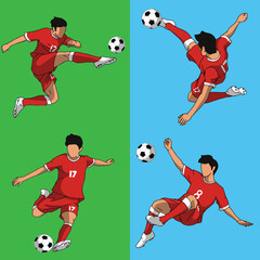 Dynamic football player poses and action graphics collection