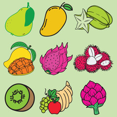 Vibrant mixed fruit collection with healthy ingredients