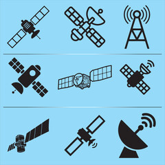 Collection of satellite and spacecraft vector illustrations