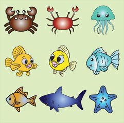 Collection of marine life and ocean elements for design projects