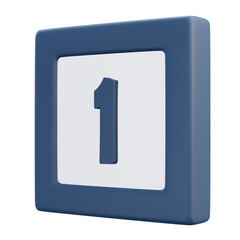 3D Number 1 Icon with Left Angle Perspective