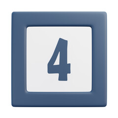 3D Number 4 Icon with Front Perspective View