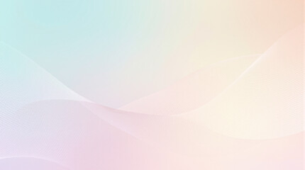 Fototapeta premium Soft, pastel-hued abstract background featuring gentle, flowing, translucent white curves on a gradient of pale blue, pink, and yellow. The curves create a sense of subtle movement and tranquility