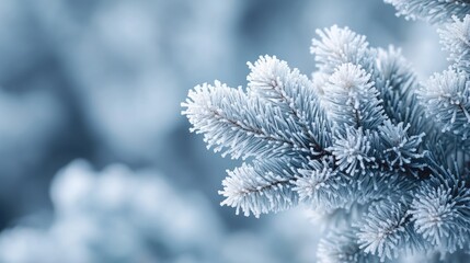 Obraz premium Frosted pine branch in winter