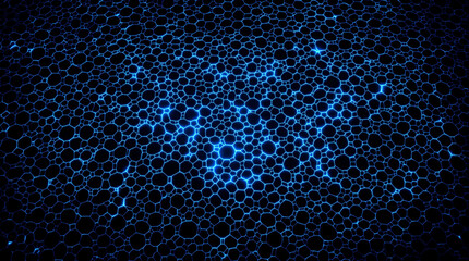 Abstract dark blue background featuring a tessellated pattern of glowing circles, brightest at the center, creating a subtle, symmetrical design