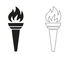 Torch icon flat and line art style vector illustration.
