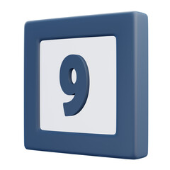 3D Number 9 Icon with Right Angle Perspective