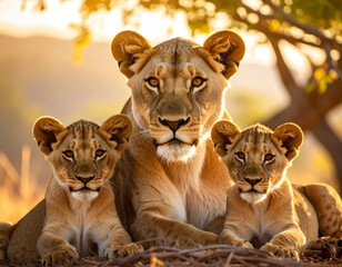 Obraz premium Tender Moment Between Lioness and Cub