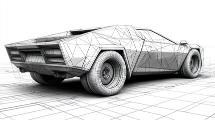 Futuristic Wireframe Sports Car Design