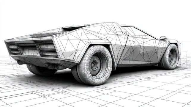 Futuristic Wireframe Sports Car Design