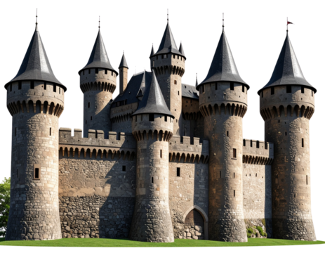 old medieval castle with towers, transparent background