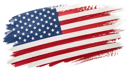 Distressed American flag design with painted brush strokes and textured background
