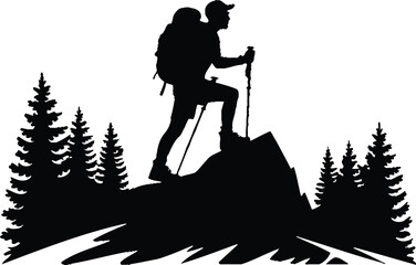 Hiking Man Silhouette Vector Illustation