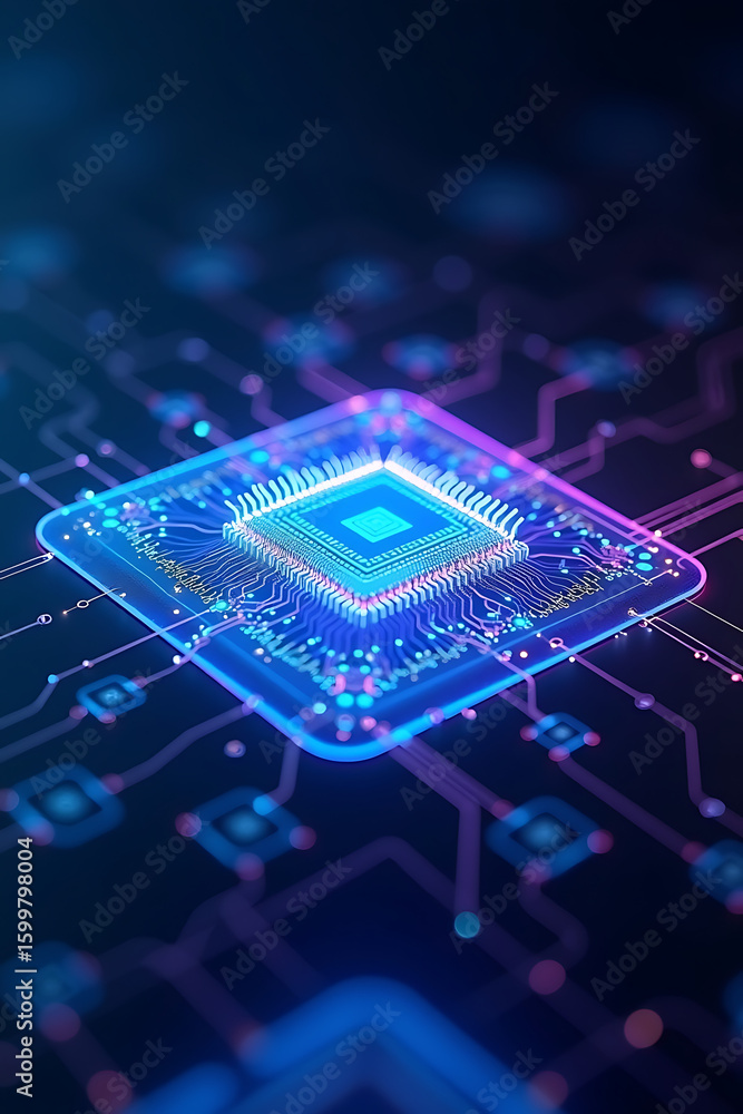 Poster a close-up, artistic rendering showcasing a glowing central processing unit.