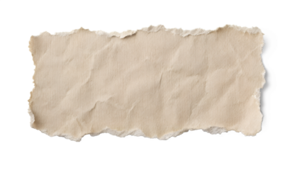 A piece of torn brown kraft paper with a rough edge and visible creases isolated on a transparent