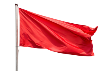 red flag fluttering in the wind cut out - isolated on a white background PNG , AI GENERATED