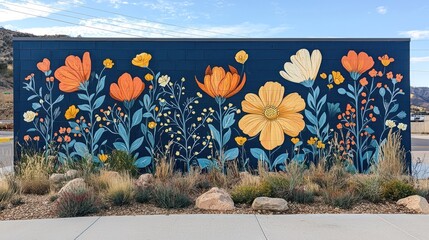 Vibrant Floral Mural on a Building Wall