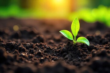 Rich, dark soil freshly turned in a spring garden, ready for planting Sunlight warms the fertile earth, revealing textures and the promise of new growth , humus, outdoor