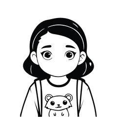 Obraz premium Young Asian girl in casual clothing with a bear graphic, standing in a simple pose against a plain background. Female student in a casual setting -