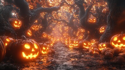 Enchanted Halloween Pumpkin Forest Path