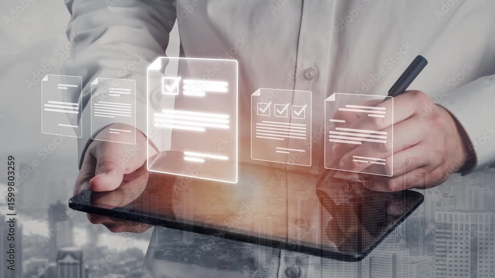 Poster online document management, cloud-based document access, secure digital file storage, paperless docu