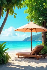 Serene scene of an open umbrella providing shade on a sunny day, inviting relaxation and tranquility Perfect for themes of summer, escape, and peaceful moments , sky, meadow, park