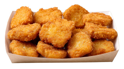 Delicious crispy golden fried chicken nuggets in a box, quick and satisfying meal.