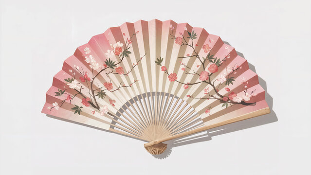 A delicate illustration of a traditional Japanese uchiwa folding fan against a clean white background