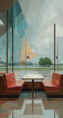 Interior diner view, rain