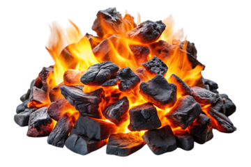 smoldering burning coals - isolated on a white background PNG , AI GENERATED