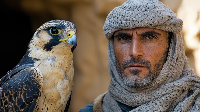 Falconer and his magnificent bird of prey
