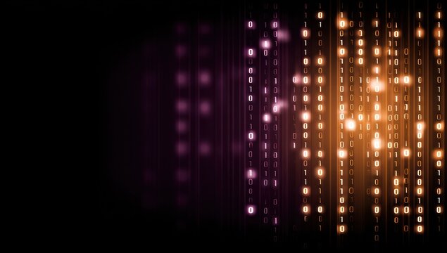 Binary code background with glowing effect.