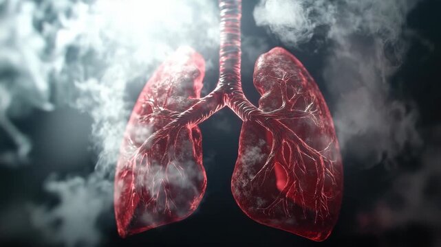 This educational presentation illustrates the severe impact of smoking on lung tissues, showcasing how smoke harms and deteriorates respiratory health over time